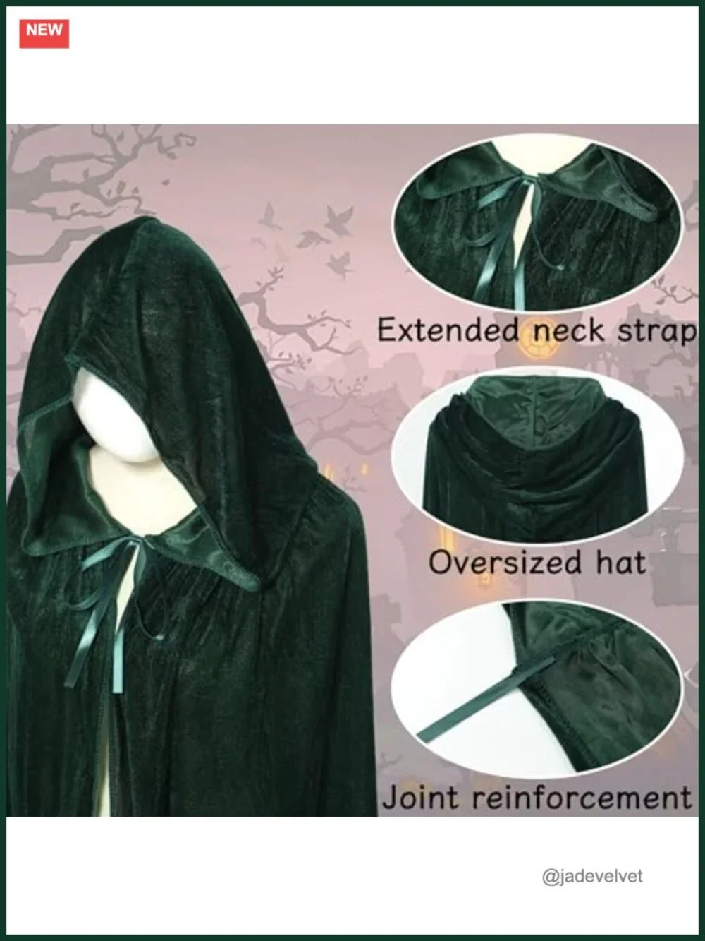 Velvet Hooded Cape Cloak with Hood Gothic Halloween Costume
